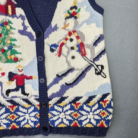 Vintage Crystal Kobe Sweater Vest Womens Medium Navy Ugly Christmas Snowman 90s - Picture 2 of 9